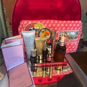 Estee Lauder Beauty Collection with Red and Pink Bag